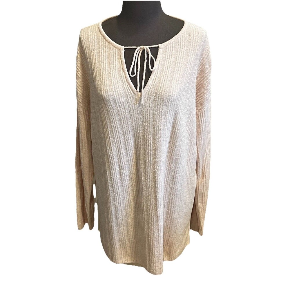 Barefoot Dreams M Cozy Chic Ultra Lite Variegated Rib Tunic Light Pink V-Neck